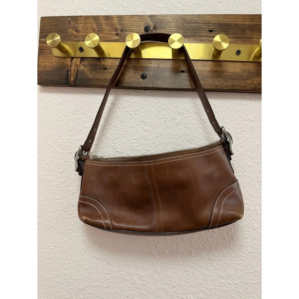 Coach Hampton Demi Baguette East West Brown Leather Vintage Premium Shoulder Bag